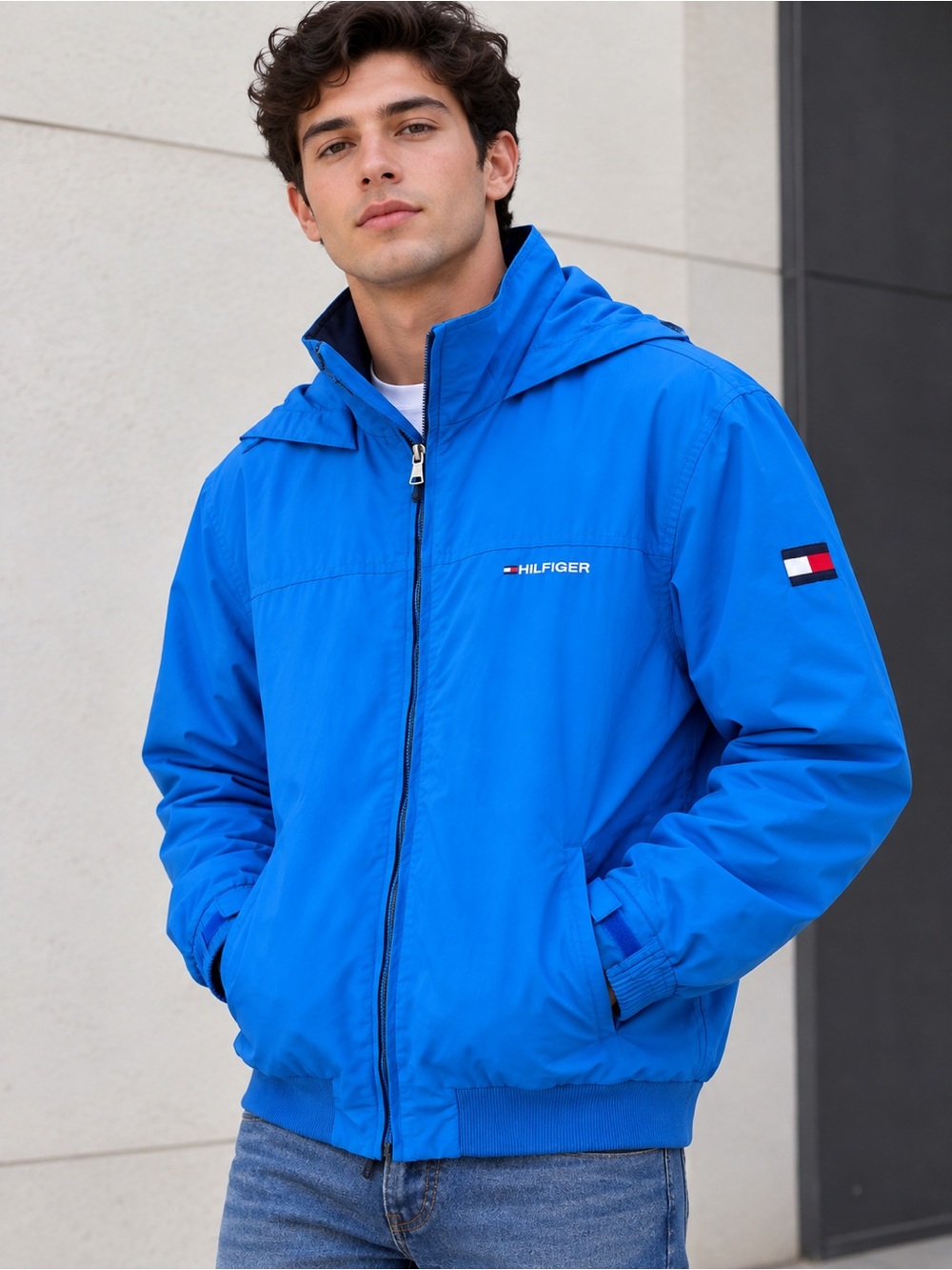 Tommy Hilfiger Bright Blue Hooded Windbreaker Jacket